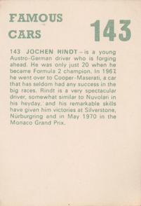 1972 Famous Cars #143 Jochen Rindt Back
