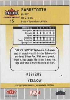 2023 Fleer Throwbacks '89 Marvel Edition - Yellow #15 Sabretooth Back