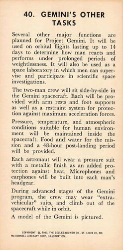 1963 Gelles-Widmer Teach Me Astronauts Space Cards #40 Gemini's Other Tasks Back