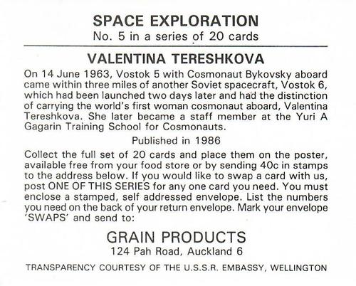 1986 Grain Products Space Exploration #5 Valentina Tereshkova Back