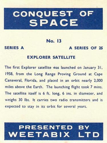 1958 Weetabix Conquest of Space Series A #13 Explorer Satellite Back