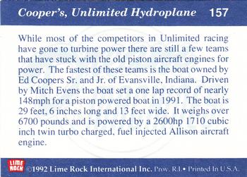 1991-92 Lime Rock Dream Machines #157 Cooper's, Unlimited Hydroplane Back