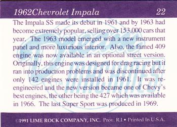 1991-92 Lime Rock Dream Machines #22 1962 Chevrolet Impala Back