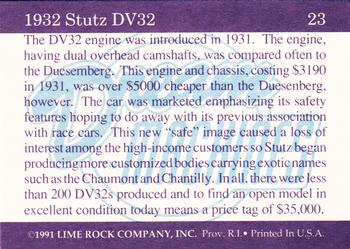 1991-92 Lime Rock Dream Machines #23 1932 Stutz DV32 Back
