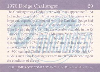 1991-92 Lime Rock Dream Machines #29 1970 Dodge Challenger Back