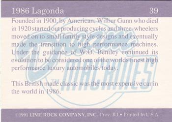 1991-92 Lime Rock Dream Machines #39 1986 Lagonda Back