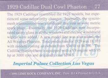 1991-92 Lime Rock Dream Machines #77 1929 Cadillac Dual Cowl Phaeton Back
