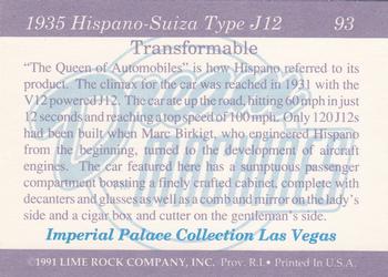 1991-92 Lime Rock Dream Machines #93 1935 Hispano-Suiza Type J12 Transformable Back
