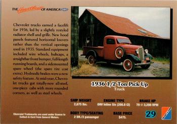 1992 Collect-A-Card Chevy #29 '36 1/2 Ton Pick Up Truck Back