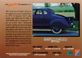 1992 Collect-A-Card Chevy #30 '37 Master Series GB Coupe Back