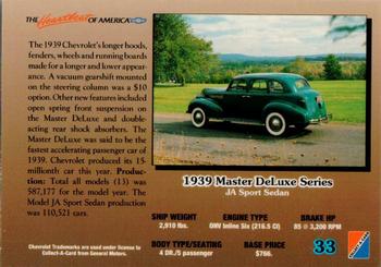 1992 Collect-A-Card Chevy #33 '39 Master DeLuxe Series JA Sport Sedan Back