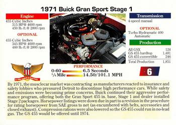 1992 Collect-A-Card Muscle Cars #6 1971 Buick Gran Sport Stage 1 Back