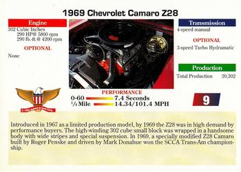 1992 Collect-A-Card Muscle Cars #9 1969 Chevrolet Camaro Z28 Back