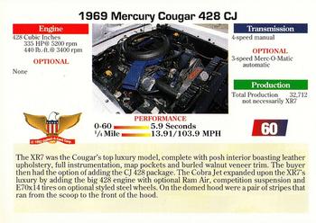 1992 Collect-A-Card Muscle Cars #60 1969 Mercury Cougar 428 CJ Back