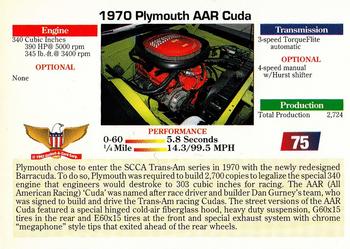1992 Collect-A-Card Muscle Cars #75 1970 Plymouth AAR Cuda Back