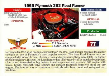 1992 Collect-A-Card Muscle Cars #77 1969 Plymouth Road Runner Back