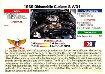 1992 Collect-A-Card Muscle Cars #79 1969 Oldsmobile Cutlass W31 Back