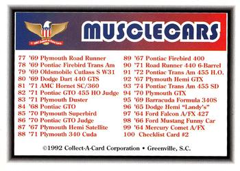 1992 Collect-A-Card Muscle Cars #100 Checklist Card #2 Back
