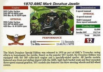 1992 Collect-A-Card Muscle Cars #12 1970 AMC Mark Donahue Javelin Back