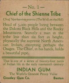 1933-40 Goudey Indian Gum (R73) #1 Shienne Tribe Back