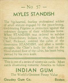 1933-40 Goudey Indian Gum (R73) #57 Myles Standish Back