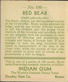 1933-40 Goudey Indian Gum (R73) #100 Red Bear Back
