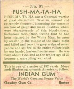 1933-40 Goudey Indian Gum (R73) #97 Push-Ma-Ta-Ha Back