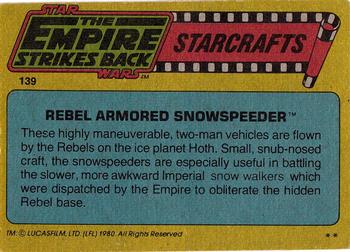 1980 Topps Star Wars: The Empire Strikes Back #139 Rebel Armored Snowspeeder Back