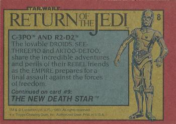 1983 Topps Star Wars: Return of the Jedi #8 C-3PO and R2-D2 Back