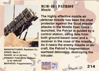 1991 Pro Set Desert Storm #214 M1M-104 Patriot Back
