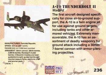 1991 Pro Set Desert Storm #236 A-10 Thunderbolt II Back