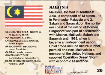 1991 Pro Set Desert Storm #36 Malaysia Back