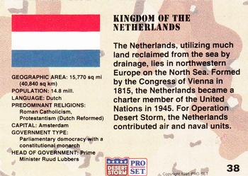 1991 Pro Set Desert Storm #38 Kingdom of the Netherlands Back