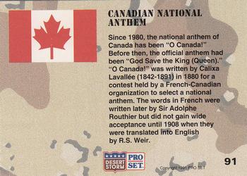 1991 Pro Set Desert Storm #91 Canadian National Anthem Back