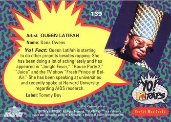 1991 Pro Set Yo! MTV Raps #139 Queen Latifah Back