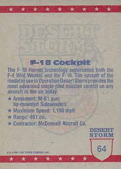1991 Topps Desert Storm #64 F-18 Cockpit Back