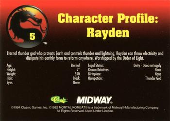 1994 Classic Mortal Kombat Series 1 #5 Rayden Back