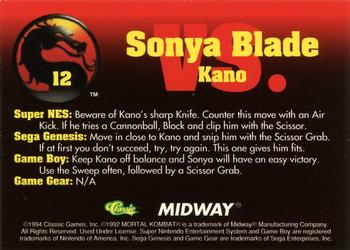 1994 Classic Mortal Kombat Series 1 #12 Sonya Blade vs. Kano Back