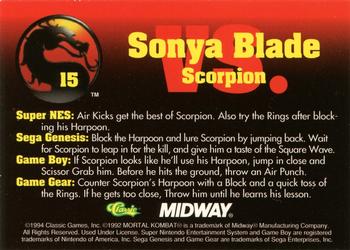 1994 Classic Mortal Kombat Series 1 #15 Sonya Blade vs. Scorpion Back