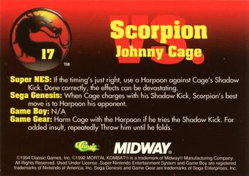 1994 Classic Mortal Kombat Series 1 #17 Scorpion vs. Johnny Cage Back