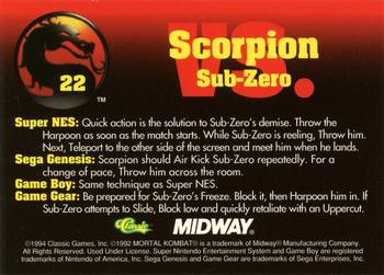 1994 Classic Mortal Kombat Series 1 #22 Scorpion vs. Sub-Zero Back
