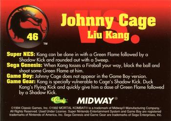 1994 Classic Mortal Kombat Series 1 #46 Johnny Cage vs. Liu Kang Back