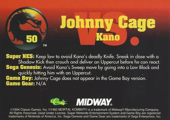 1994 Classic Mortal Kombat Series 1 #50 Johnny Cage vs. Kano Back