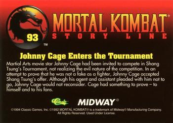 1994 Classic Mortal Kombat Series 1 #93 Johnny Cage Enters the Tournament Back