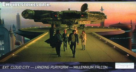 1995 Topps Widevision Star Wars: The Empire Strikes Back #90 Ext. Bespin's Cloud City - Landing Platform - Millennium Falcon Front