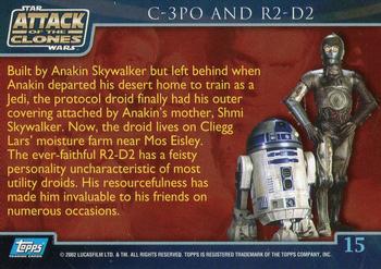 2002 Topps Star Wars: Attack of the Clones #15 C-3PO And R2-D2 Back