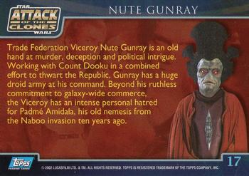2002 Topps Star Wars: Attack of the Clones #17 Nute Gunray Back