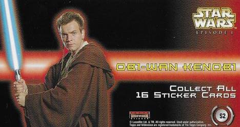 1999 Topps Widevision Star Wars: Episode I - Stickers #S2 Obi-Wan Kenobi Back