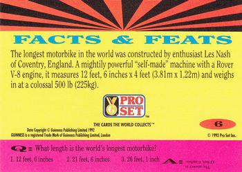 1992 Pro Set Guinness Book of Records #6 Two-wheeled monster! Back