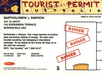 1996 Tempo The Simpsons Down Under #5 Bart Simpson Back